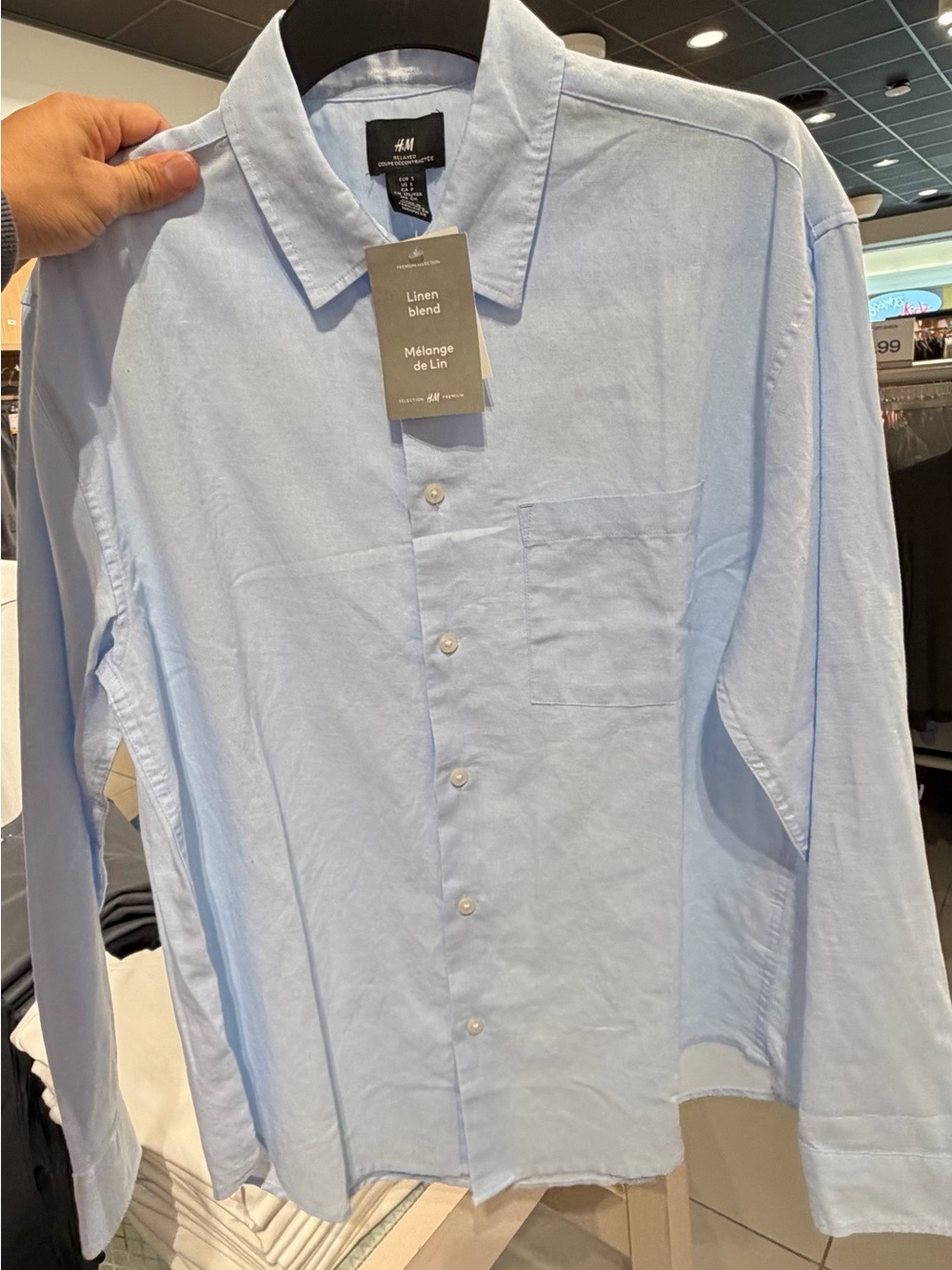 H&M Light Blue Linen-Blend Button-Down Shirt